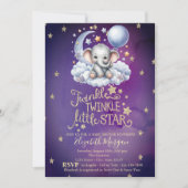 Invitation Teddy Bear Stars Lune Nuages Violet Baby shower (Devant)