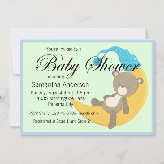 Invitation Teddy Bear sur le Baby shower Crescent Moon (Devant)
