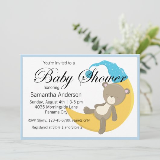 Invitation Teddy Bear sur le Baby shower Crescent Moon (Debout devant)