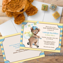Teddy Bear sur Scooter, Baby shower rayé