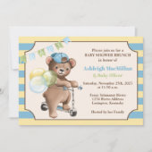 Invitation Teddy Bear sur Scooter, Baby shower rayé (Devant)