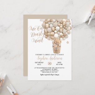 Invitation Teddy Bear Tan Balloons Sexe Baby shower neutre