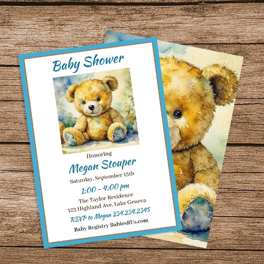 Invitation Teddy Bear thème Baby shower du garçon