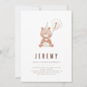 Invitation Teddy Bear Thème Neutre 1er anniversaire fête (Devant)