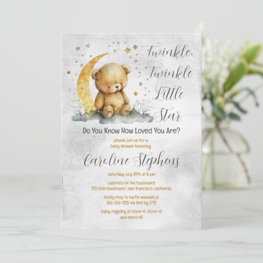 Invitation Teddy Bear Twinkle Twinkle Little Star Baby shower (Debout devant)
