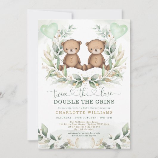 Invitation Teddy Bear Twins (Devant)