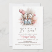 Invitation Teddy Bear Twins Baby Shower (Devant)