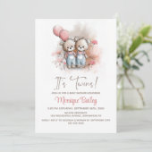 Invitation Teddy Bear Twins Baby Shower (Debout devant)