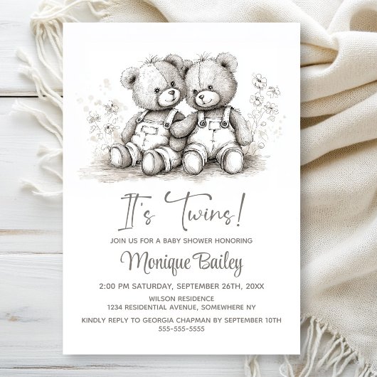 Invitation Teddy Bear Twins Baby Shower