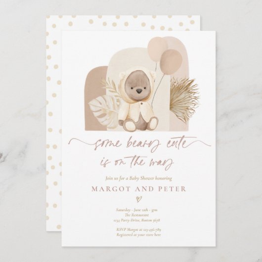 Invitation Teddy Bear Un Baby shower Boho De Beary Cute (Devant / Derrière)