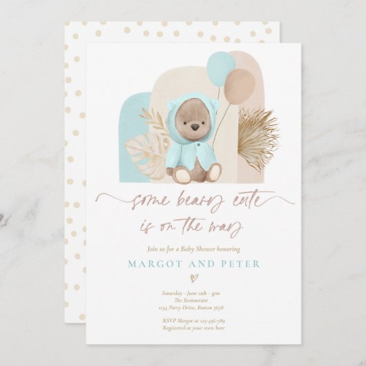 Invitation Teddy Bear Un Baby shower Boho De Beary Cute  (Devant / Derrière)