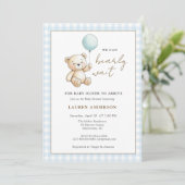 Invitation Teddy Bear We can Bearly wait Boy Baby shower (Debout devant)