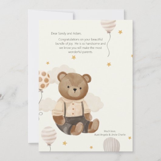 Invitation Teddy Bear Welcome Baby Card (Devant)