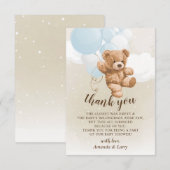 Invitation Teddy Bear with Blue Balloons Thank You Card (Devant / Derrière)