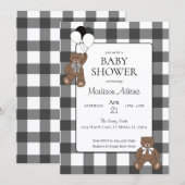 Invitation Teddy Bears Black Buffalo Check Baby Shower (Devant / Derrière)
