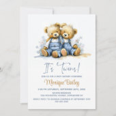 Invitation Teddy Bears Twins Baby Shower (Devant)