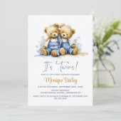 Invitation Teddy Bears Twins Baby Shower (Debout devant)