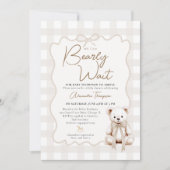 Invitation Teddy Bow Neutral Gingham Bearly Wait Baby Shower (Devant)
