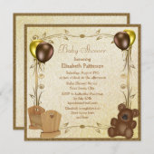 Invitation Teddy & Crib Vintage Brown & Gold Baby shower (Devant / Derrière)
