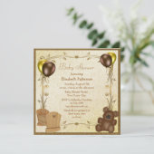 Invitation Teddy & Crib Vintage Brown & Gold Baby shower (Debout devant)