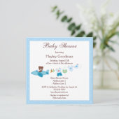 Invitation Teddy dans le Baby shower bleu de l'avion et de la (Debout devant)