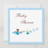 Invitation Teddy dans le Baby shower bleu de l'avion et de la (Dos)