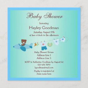Invitation Teddy dans le Baby shower bleu de l'avion et de la