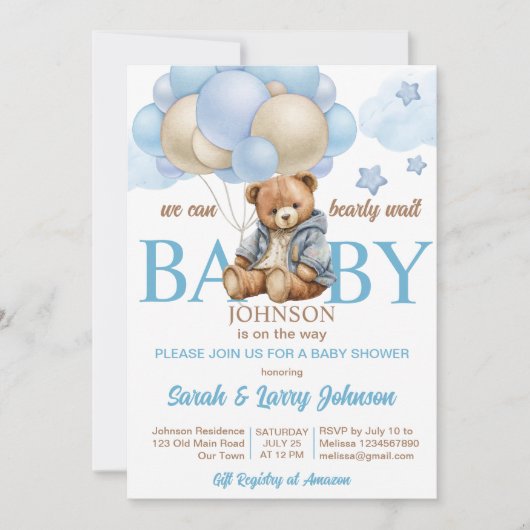 Invitation Teddy ours baby shower bearly attend mignonette te (Devant)