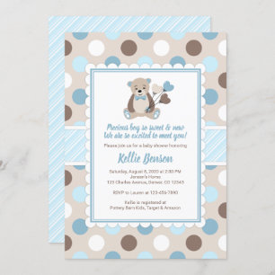 Invitation Teddy ours baby shower invité garçon bleu marron