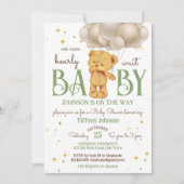 Invitation Teddy ours bearly attends vert brun baby shower (Devant)