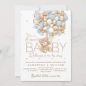 Invitation Teddy Ours Bleu Coeur & Balloon Baby Boy Douche (Devant)