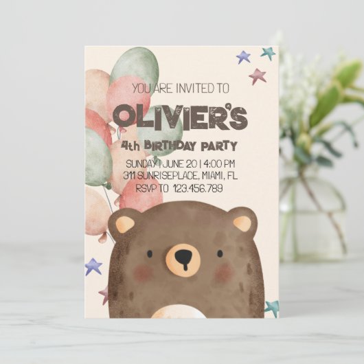 Invitation Teddy ours brun n'importe quel âge (Debout devant)