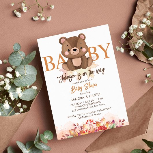 Invitation Teddy ours chute baby shower mignonette peluche