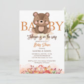 Invitation Teddy ours chute baby shower mignonette peluche (Debout devant)