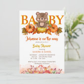 Invitation Teddy ours citrouilles chute baby shower mignon pe (Debout devant)