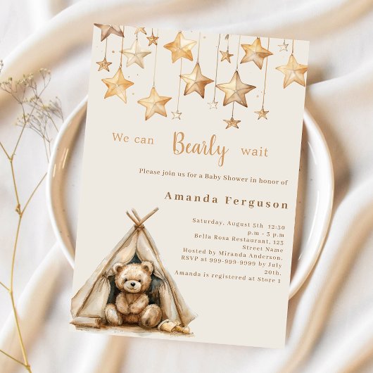 Invitation Teddy ours étoiles tipee Baby shower boho