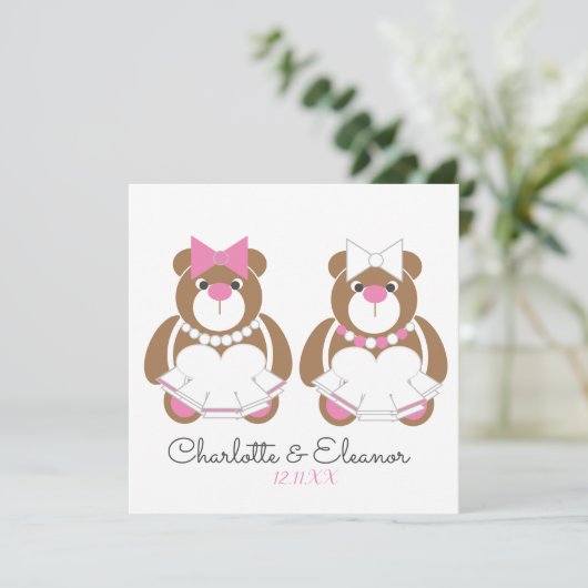 Invitation Teddy ours lesbienne mariage mignon blanc (Debout devant)