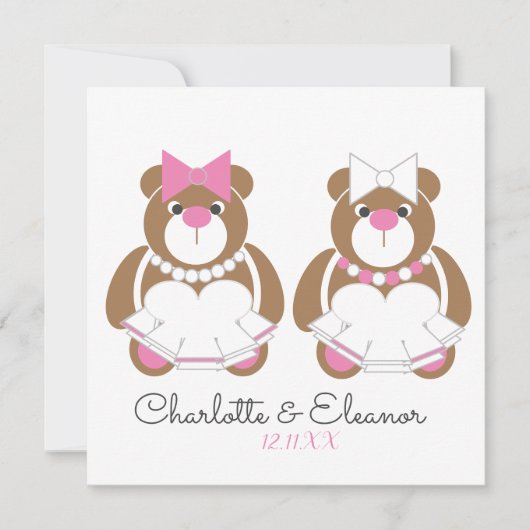 Invitation Teddy ours lesbienne mariage mignon blanc (Devant)