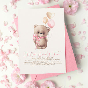 Invitation Teddy Ours Lumière Brown Rose Baby shower fille