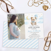 Invitation Teddy ours lune et étoiles photo baby shower
