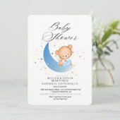 Invitation Teddy ours lune étoile or Baby shower (Debout devant)