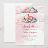 Invitation Teddy ours on est sur le baby shower de neuf fille (Devant / Derrière)