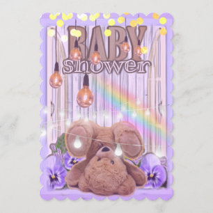 Invitation Teddy ours or parties scintillant lumières violet