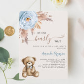 Invitation Teddy ours pampas herbe bleu garçon baby shower