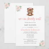 Invitation Teddy Ours rose Floral Fille Baby shower (Devant / Derrière)