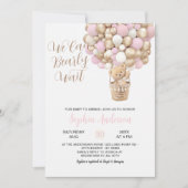 Invitation Teddy Ours Rose Tan Balloons Fille Baby shower (Devant)