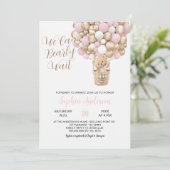 Invitation Teddy Ours Rose Tan Balloons Fille Baby shower (Debout devant)