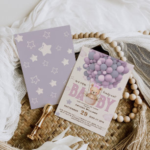 Invitation Teddy Ours Violet rose bébé fille Douche