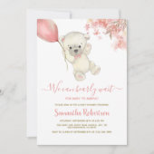 Invitation Teddy Polar Ours rose Balloon Baby shower fille (Devant)