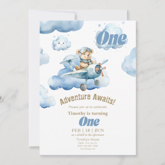 Invitation Teddy's Sky-High Première Aventure d'anniversaire (Devant)